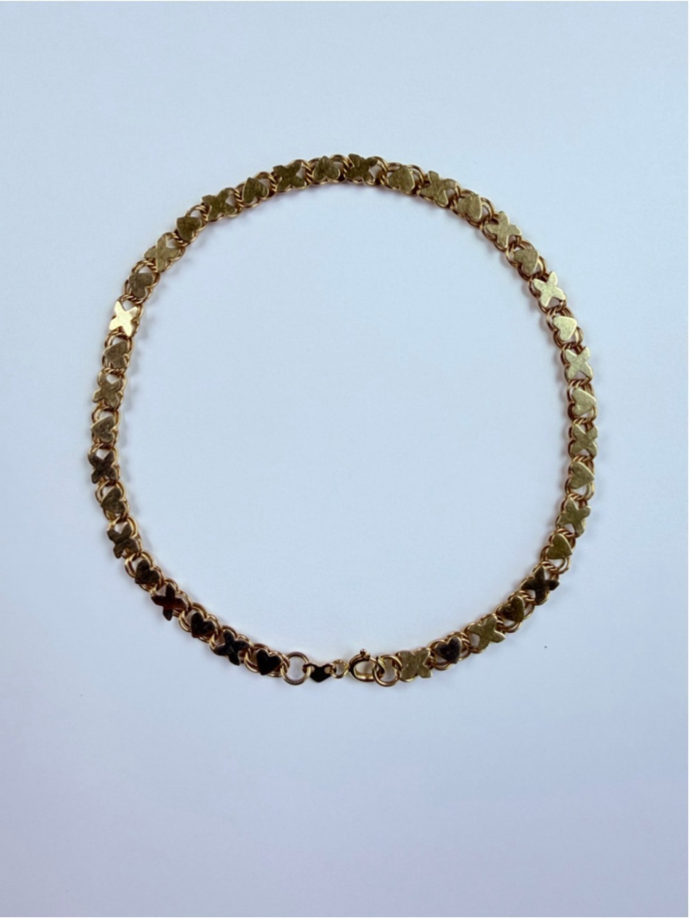 14K Solid Yellow Gold Heart Love & Kiss XO Double Sided Vintage Charm Bracelet